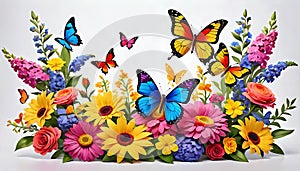 Beautiful floral arrangement nature flower blossom colors butterfly isolated white