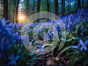 Beautiful floral background. Blue flowers close up