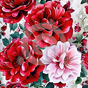 Beautiful floral background. Pink and red rose flowers close up