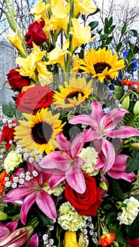 Beautiful Floral Bouquet, Sunflowers, Lillies, Gladiolus, Roses