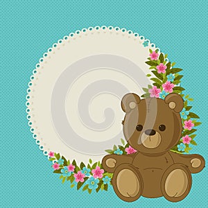 Beautiful floral card with teddy bear