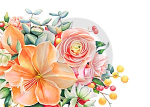 Beautiful floral design with watercolor hand drawn bouquet