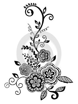 Beautiful floral element. Black and white flowers