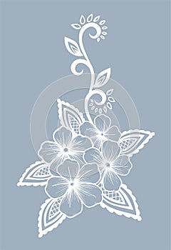 Beautiful floral element. Black-and-white flowers and leaves design element.