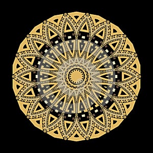 Beautiful floral ethnic style golden round fractal mandala pattern. Vector ornamental circle mandala with flowers. Modern