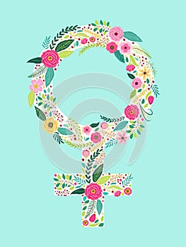 Beautiful floral feminine symbol of Venus as female gender sign