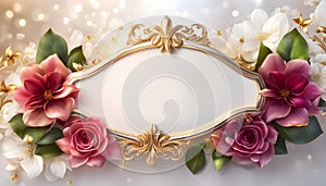 Beautiful floral frame with gold for greetings on Valentine\'s Day, Mother\'s Day, wedding card, Elegant background