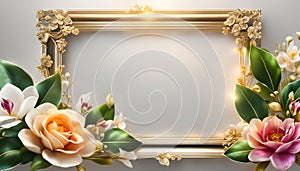 Beautiful floral frame with gold for greetings on Valentine\'s Day, Mother\'s Day, wedding card, Elegant background