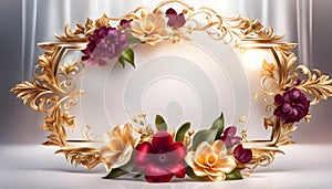 Beautiful floral frame with gold for greetings on Valentine\'s Day, Mother\'s Day, wedding card, Elegant background