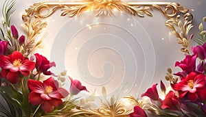 Beautiful floral frame with gold for greetings on Valentine\'s Day, Mother\'s Day, wedding card, Elegant background