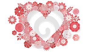 Beautiful floral heart for Valentines Day card. Origami flowers. Vector illustration EPS10.