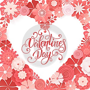 Beautiful floral heart for Valentines Day card. Origami flowers. Vector illustration EPS10.