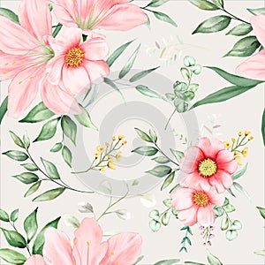 Hand drawn watercolor romantic floral seamless pattern