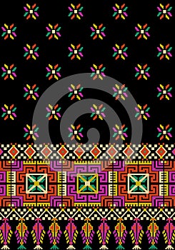 Beautiful floral neckline embroidery.geometric ethnic oriental pattern traditional on black background.Aztec style,abstract,vector
