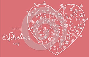 Beautiful floral ornate heart. Valentine card.