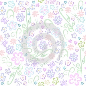 Beautiful floral pattern pastel colors. Many Small decorative flowers and curls on white background vector illustration for design