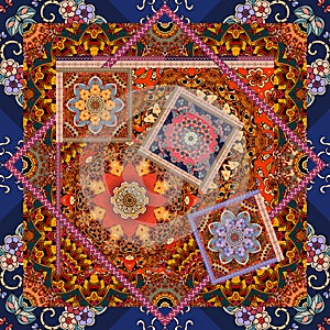 Beautiful floral pattern in patchwork style. Indian, arabic, aztec, moroccan, mexican motives