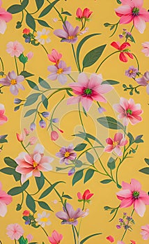 Beautiful floral pattern on yellow background