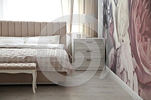 Beautiful floral photoart work used as wallpaper in bedroom