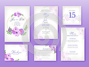 Beautiful Floral Wedding Invitation Card Suite as Save The Date, Menu Details, Table Number, Thank You and RSVP