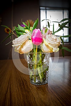 Beautiful flower arrangement in glass vase