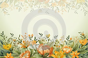 Beautiful flower and botanical leaves background with watercolor