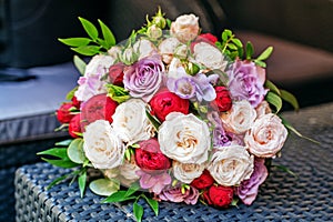 Beautiful flower bouquet. Romantic meeting. The concept of marriage and love.