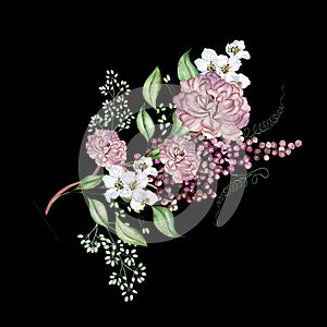 Beautiful  Flower cherry  blossom bouquet, roses and leaves