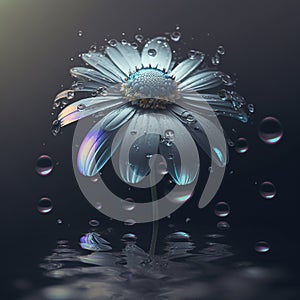 Beautiful flower daisy and water drop on black background Created with Generative AI technology