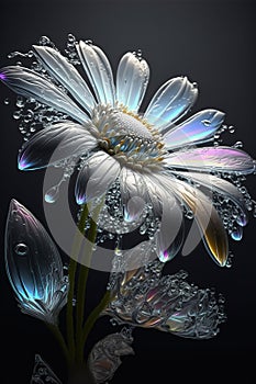 Beautiful flower daisy and water drop on black background (Created with Generative AI technology