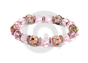 beautiful flower decorated pink and silver bracelet isolated on white