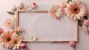 Beautiful flower frame composition on pastel background with copy space for Wedding invitation, Valentine\'s Day,..