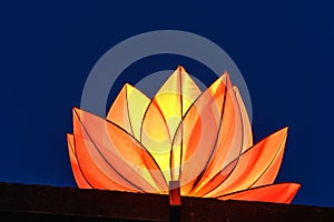 Beautiful flower garlands and colored lanterns on ancient architectural building