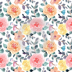 Beautiful flower pattern blooming with watercolor