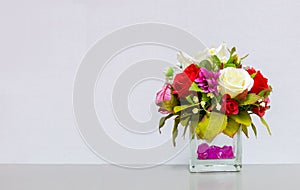 Beautiful Flower Vase at The Corner on Gray Background with Copyspace to input Text used as Template