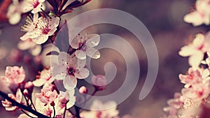 Beautiful flowering Japanese cherry Sakura. Season Background. Outdoor natural blurred background with flowering tree in spring