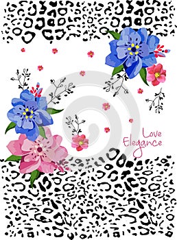 Beautiful flowers with an animal print background for t-shirt cracked print for tshirt