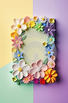 Beautiful flowers flower frame flat lay, top view, free space.