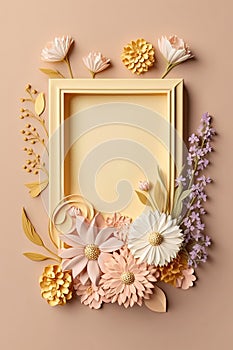 Beautiful flowers flower frame flat lay, top view, free space.