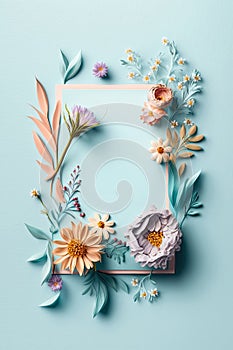 Beautiful flowers flower frame flat lay, top view, free space.