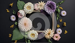 Beautiful flowers flower frame flat lay, top view, free space.