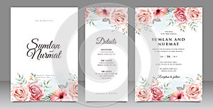 Beautiful flowers garden wedding invitation card set template