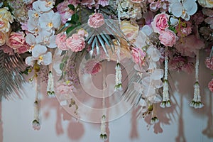 Beautiful flowers hanging for wedding scene