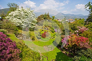 Beautiful flowers landscape in the botanical garden of Villa Taranto in Pallanza, Verbania, Italy.