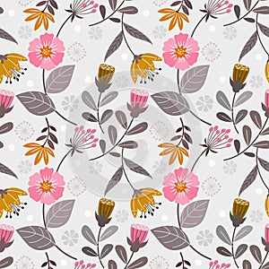 Beautiful flowers and leaf design in vintage color seamless pattern.