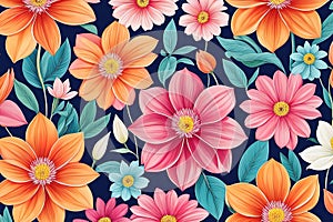 beautiful flowers and leaves seamless pattern backgroundwatercolor seamless pattern with colorful flowersbeautiful flowers and lea