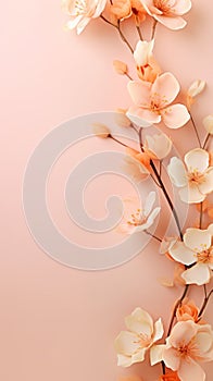 Beautiful flowers orchids on the Peach Fuzz background. Vertical banner with copy space