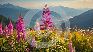 Beautiful flowers, panorama in the background meadow colorful countryside sky