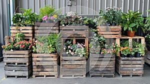 Beautiful flowers in pots in street flower shop.