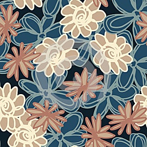 Beautiful flowers seamless pattern in vintage style. Hand drawn floral endless wallpaper
